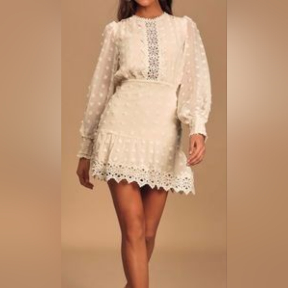 Lulu's Lust Or Love Elegant Cream Lace Embroidered Dress Size Large - Picture 4 of 16